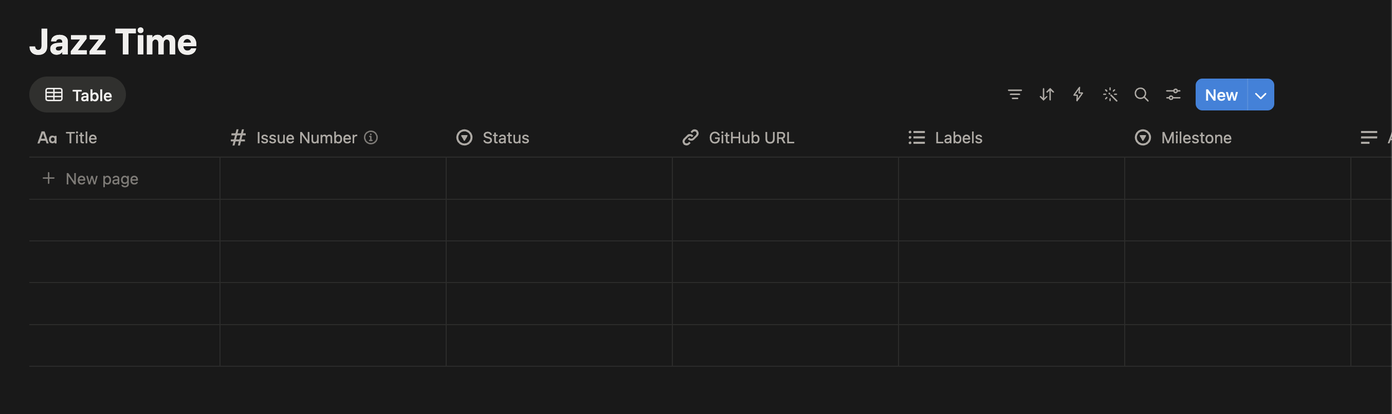 Notion データベースにプロパティを追加した状態