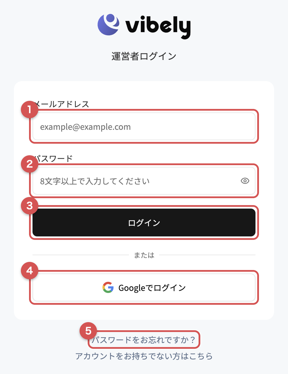 運営者ログイン画面